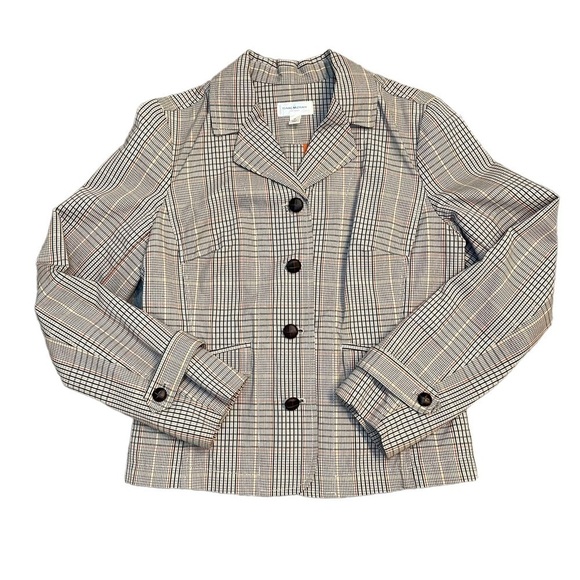 Isaac Mizrahi Brown Windowpane Plaid Blazer Target faux leather buttons. Size M - Picture 2 of 16